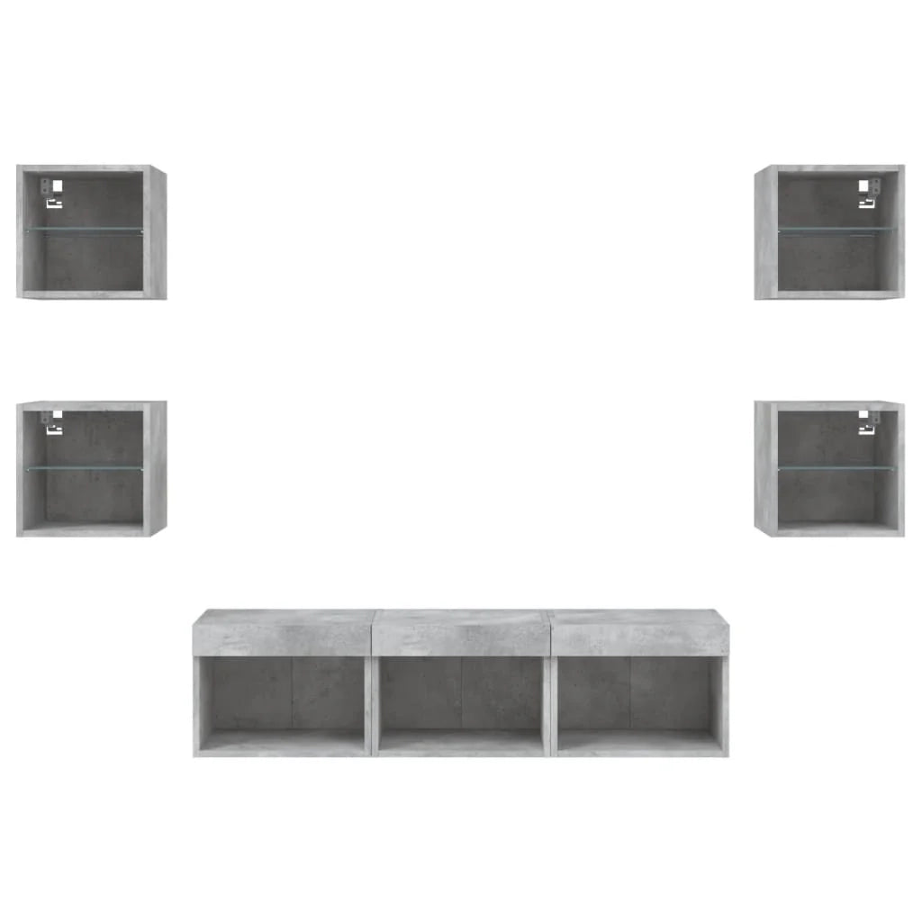 Mobile TV multimediale scaffale TV credenza mobile TV sala da pranzo soggiorno camera da letto con illuminazione a LED 7 pezzi legno ingegnerizzato grigio 02_0029466