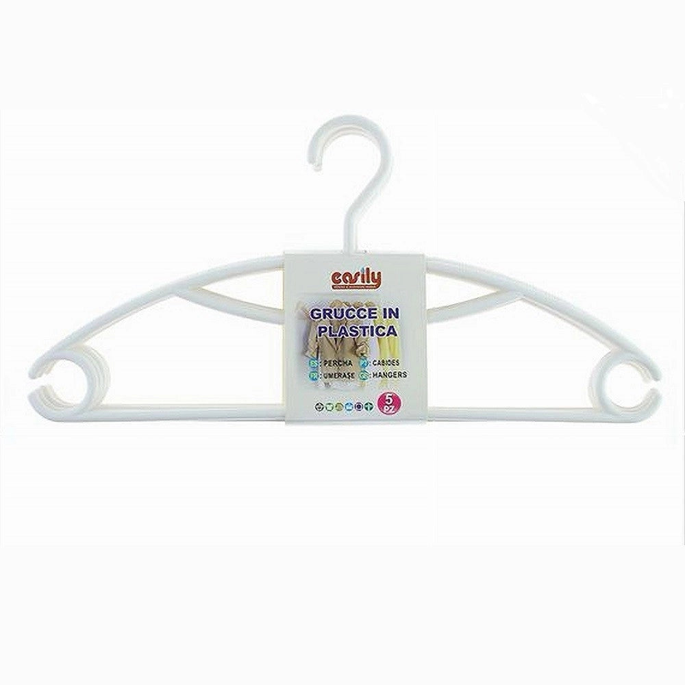 Trade Shop - Set 5pz Grucce Stampelle Appendiabiti In Plastica Bianca Vestiti Pantaloni 87683 -