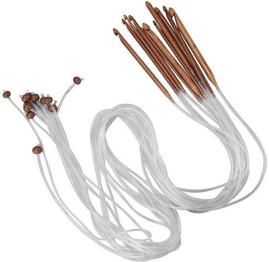 Set di aghi per cucire a maglia 12 pezzi - Aghi per cucire a maglia tunisini - Set di aghi per cucire a maglia in bambù - Sostenibile e pratico - Ideale per cucire tappeti - Aghi per cucire a maglia