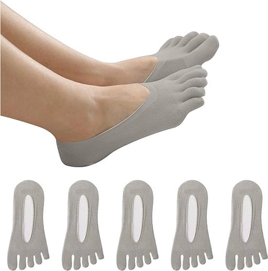 Calze a cinque dita - Calze a cinque dita - 5 paia - Yogasock - Tessuto liscio - Senza cuciture fastidiose - Microfibra - Cuff invisibile, calze femminili sottili - colore grigio