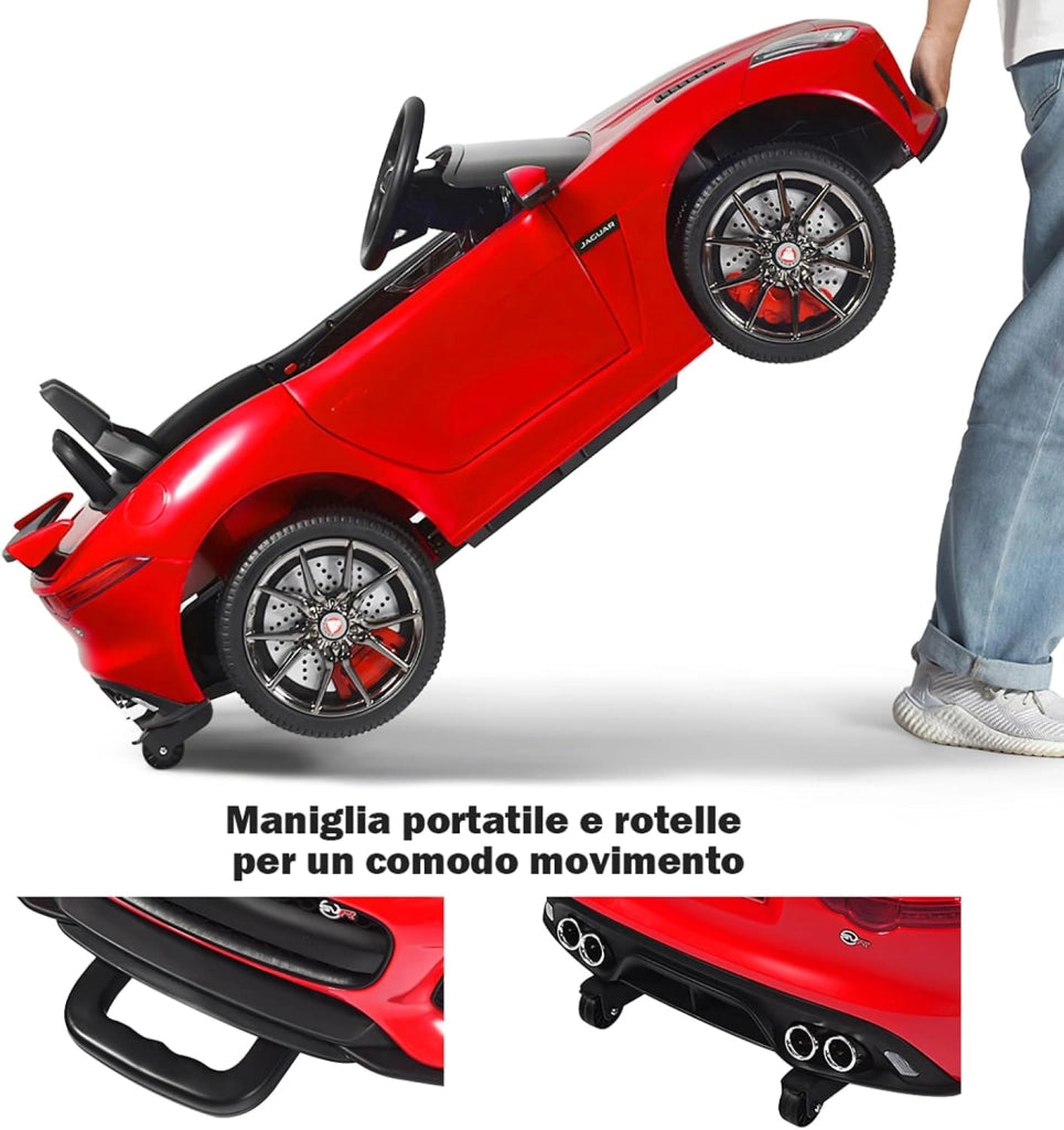 Jaguar Auto Elettrico 12 V per Bambini, Macchina Elettrica con Telecomando, con Luci Musica Storia, Avvio Lento, Velocità 3-5 km/h (Rosso)