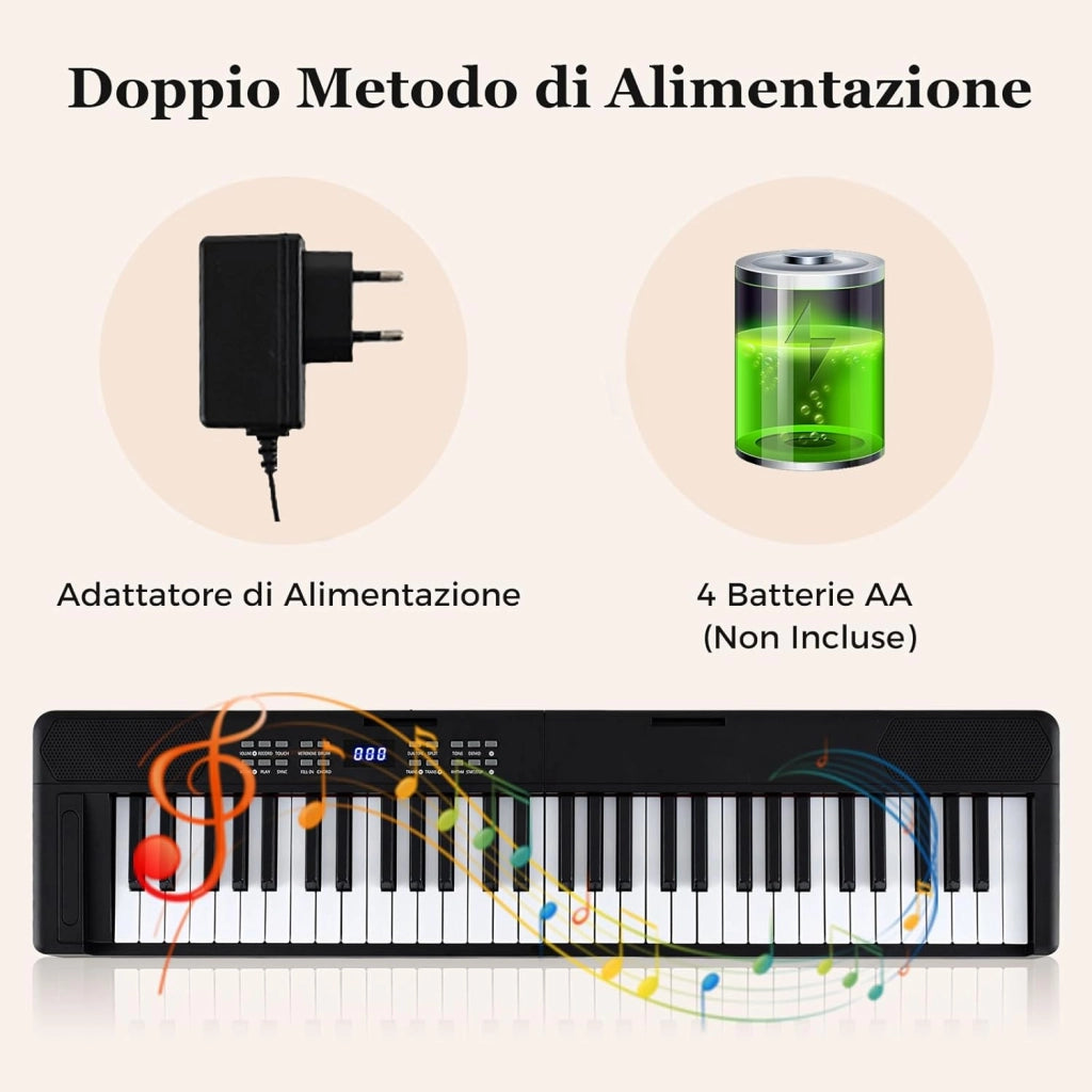 Tastiera Pianoforte Pieghevole a 61 Tasti, Tastiera Elettronica con Funzione MIDI, Cuffie, Pedale Sustain, Pianoforte Digitale Portatile per Principianti (Nero)
