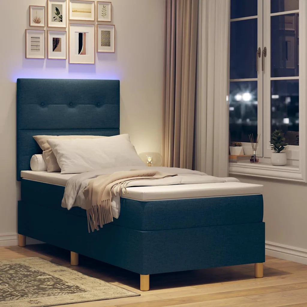Letto a Sorgente LED con materasso Blu 90 x 190 cm Tessuto 3343067