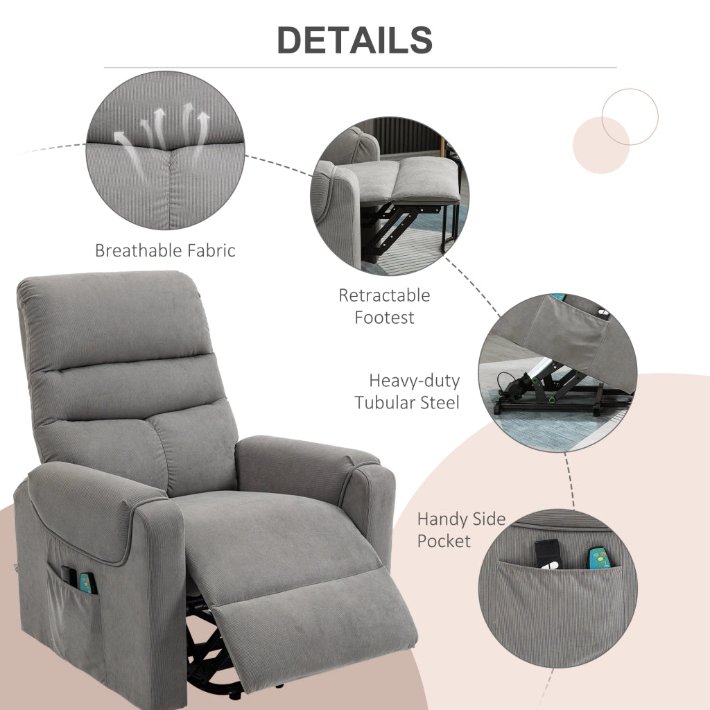 POLTRONA Relax Elettrica con Massaggio, Alzapersona e Riscaldamento, 79x97x103 cm Grigio Scuro