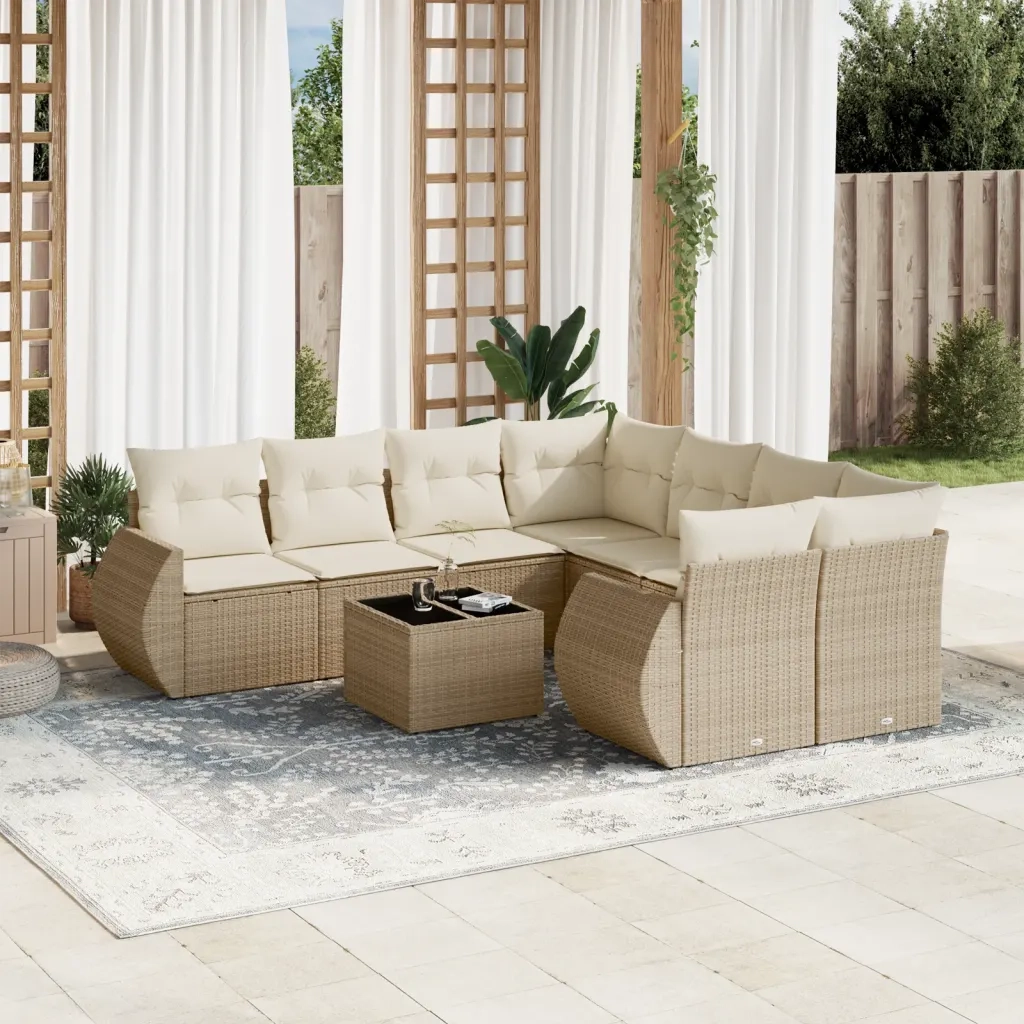 Set Divano da Giardino 9 pz con Cuscini Beige in Polyrattan 3221157