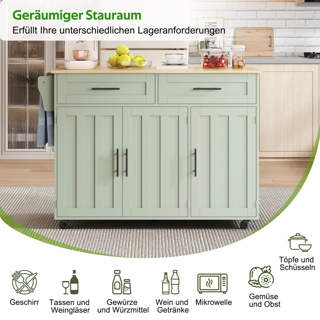 CARRELLO CUCINA ALLUNGABILE 129x71x91,5 cm Verde Antico MDF con ruote e piedi