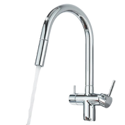 Jana | Rubinetto estensibile premium a 3 vie cromato lucido | Rubinetto osmosi da cucina in acciaio inox |. Filtro 3 connessioni ad arco alto