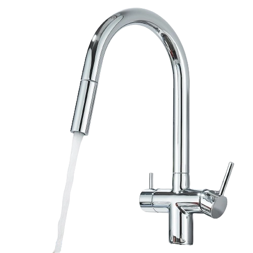 Jana | Rubinetto estensibile premium a 3 vie cromato lucido | Rubinetto osmosi da cucina in acciaio inox |. Filtro 3 connessioni ad arco alto