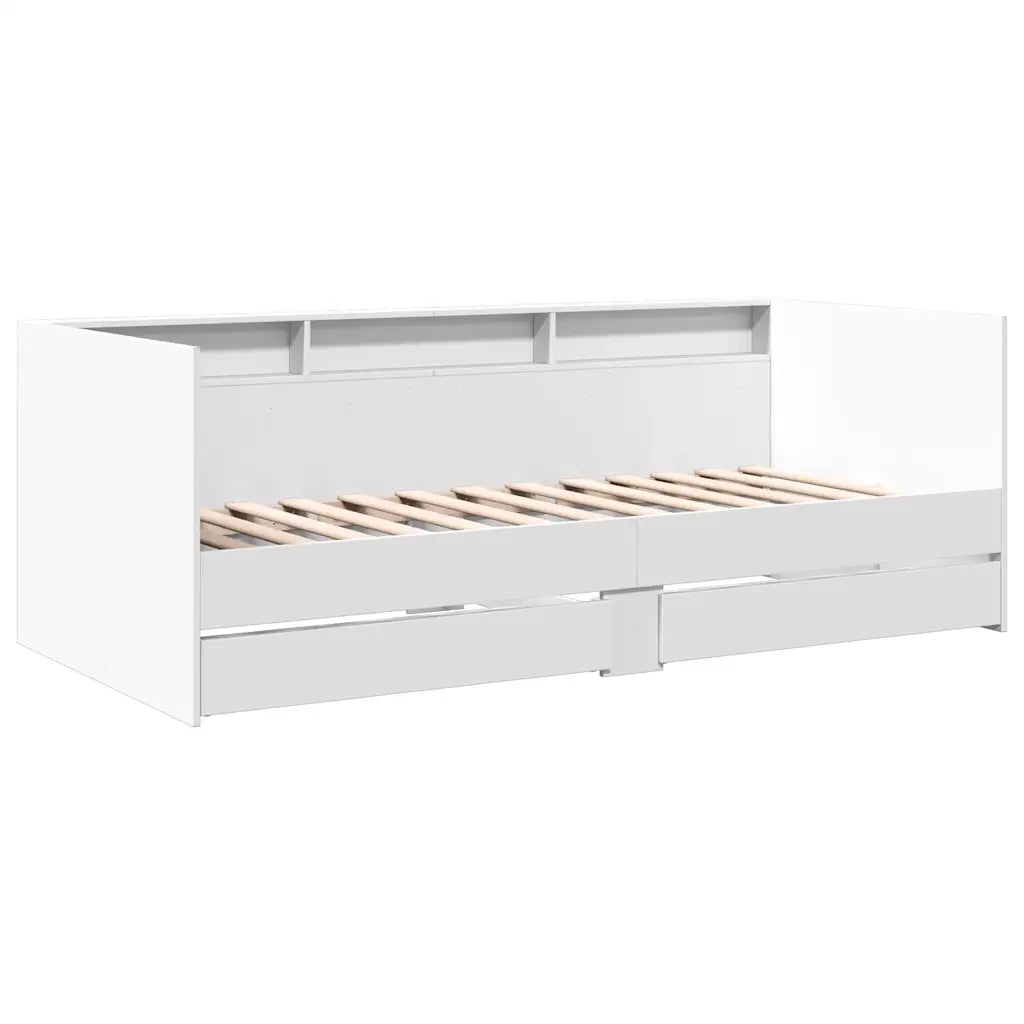 Divano Letto con Cassetti senza Materasso Bianco 90x190 cm