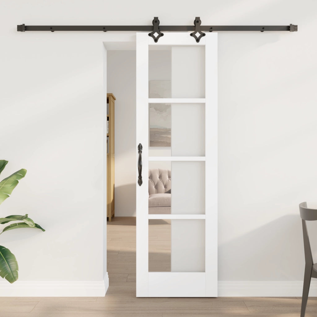 Porta Scorrevole  con Set Hardware Bianco 61x198,5 cm Legno Massello Pino