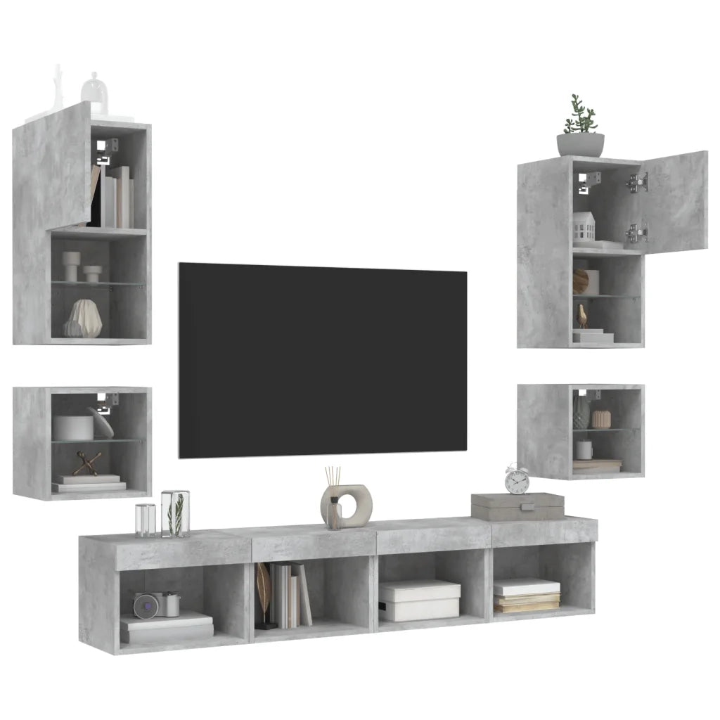 Mobili TV a Muro con LED 8pz Grigio Cemento Legno Multistrato 3216593