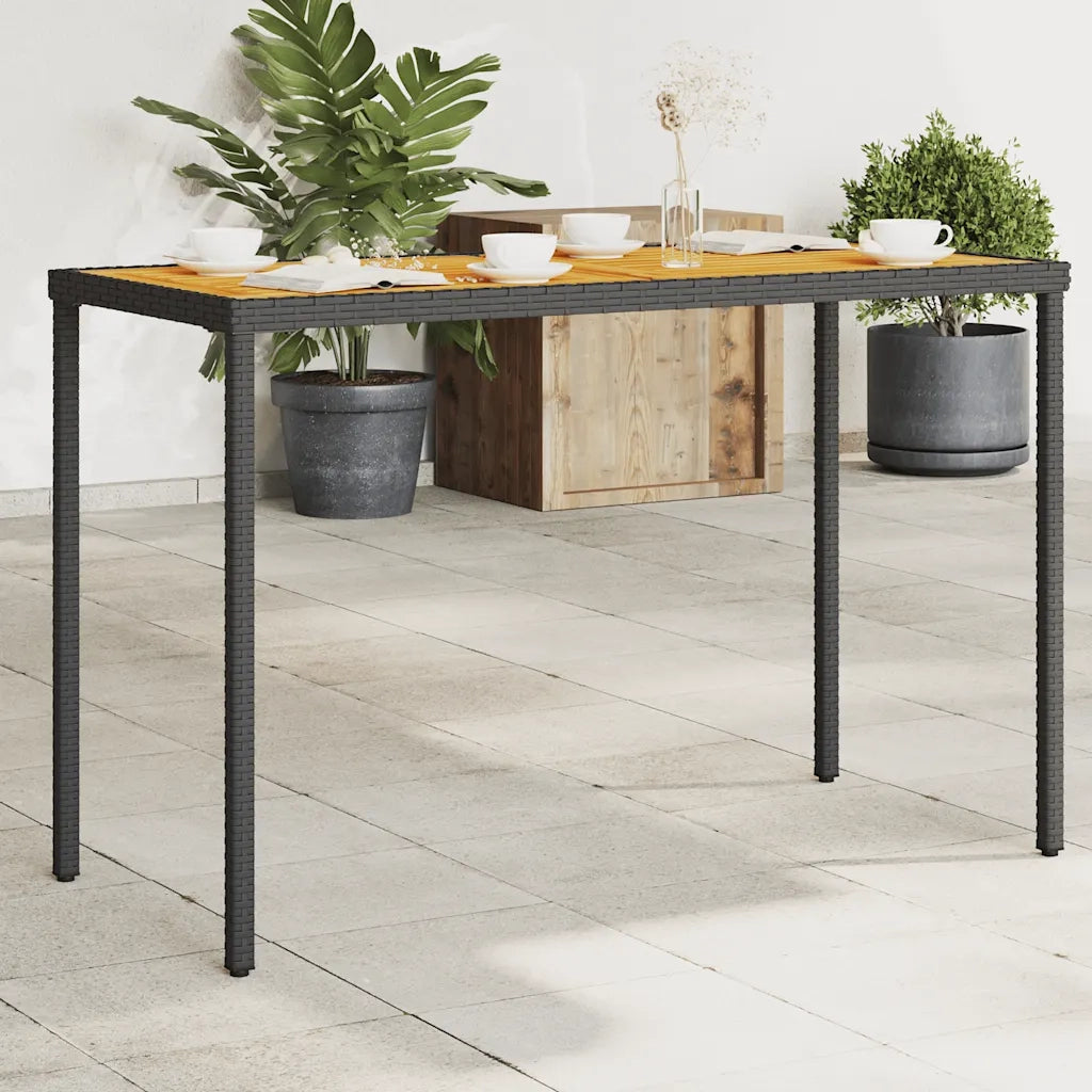 Tavolo Giardino | Tavolino da esterno Piano Legno Acacia Nero 115x54x74cm Polyrattan