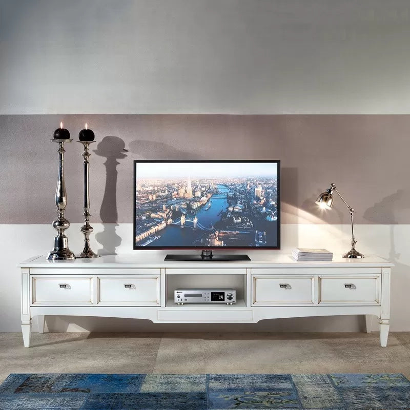 Porta tv 2 cassetti classico legno shabby bianco 220x50x51 - Mobili 2G