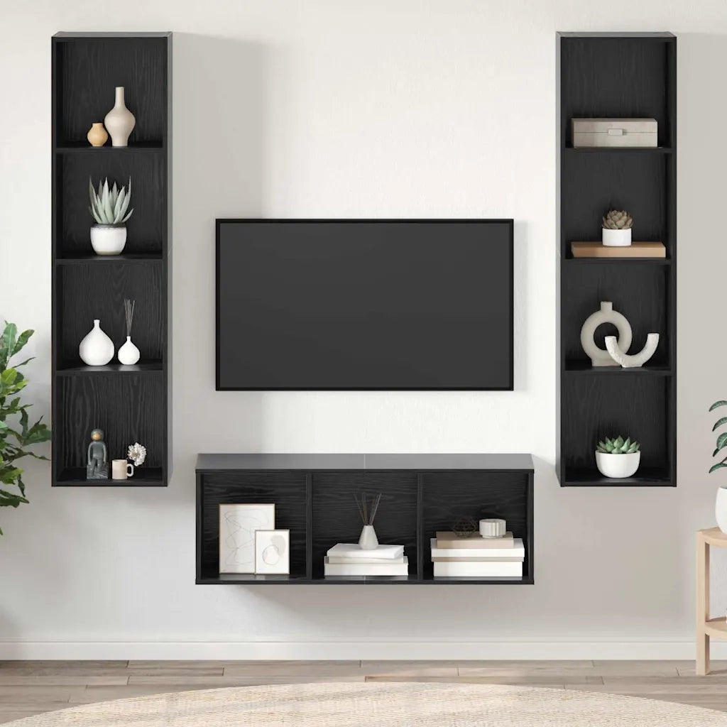 Set mobile TV 3 pz Rovere Nero Legno ingegnerizzato 3393340