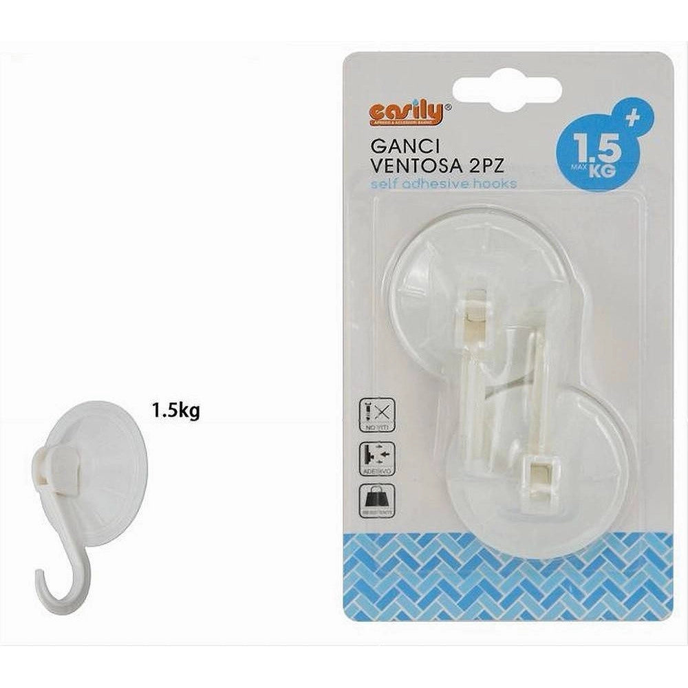 Trade Shop - Set 2pz Ganci Appendini Parete A Ventosa Cucina Bagno Attaccapanni Bianchi 59673 -