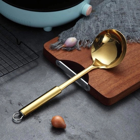 Cucchiaio da cucina in acciaio inossidabile con rivestimento in titanio, cucchiaio da cucina metallico per cucinare, cucchiaio da cucina dorato