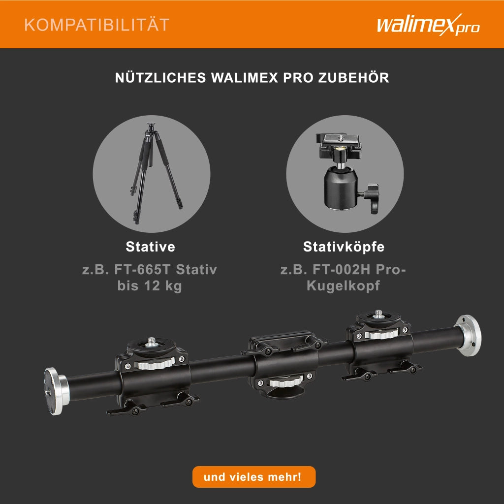WT-628 Braccio di prolunga per treppiede 60 cm, slitta fotocamere, max 4 accessori, per stativi fotografici con filettature 2x 3/8'' e 2x 1/4''