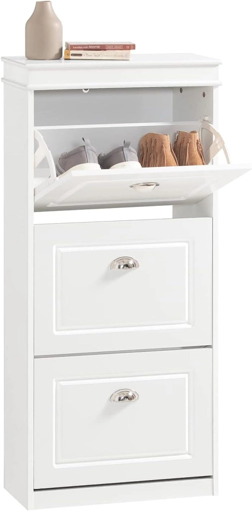 Scarpiera Salvaspazio Slim Legno - Mobiletto da Ingresso 3 Ante a Ribalta, Armadio Portascarpe Scarpiera Moderna per Ingresso, Corridoio o Camera da Letto 53x24x117cm Bianca FSR94-W