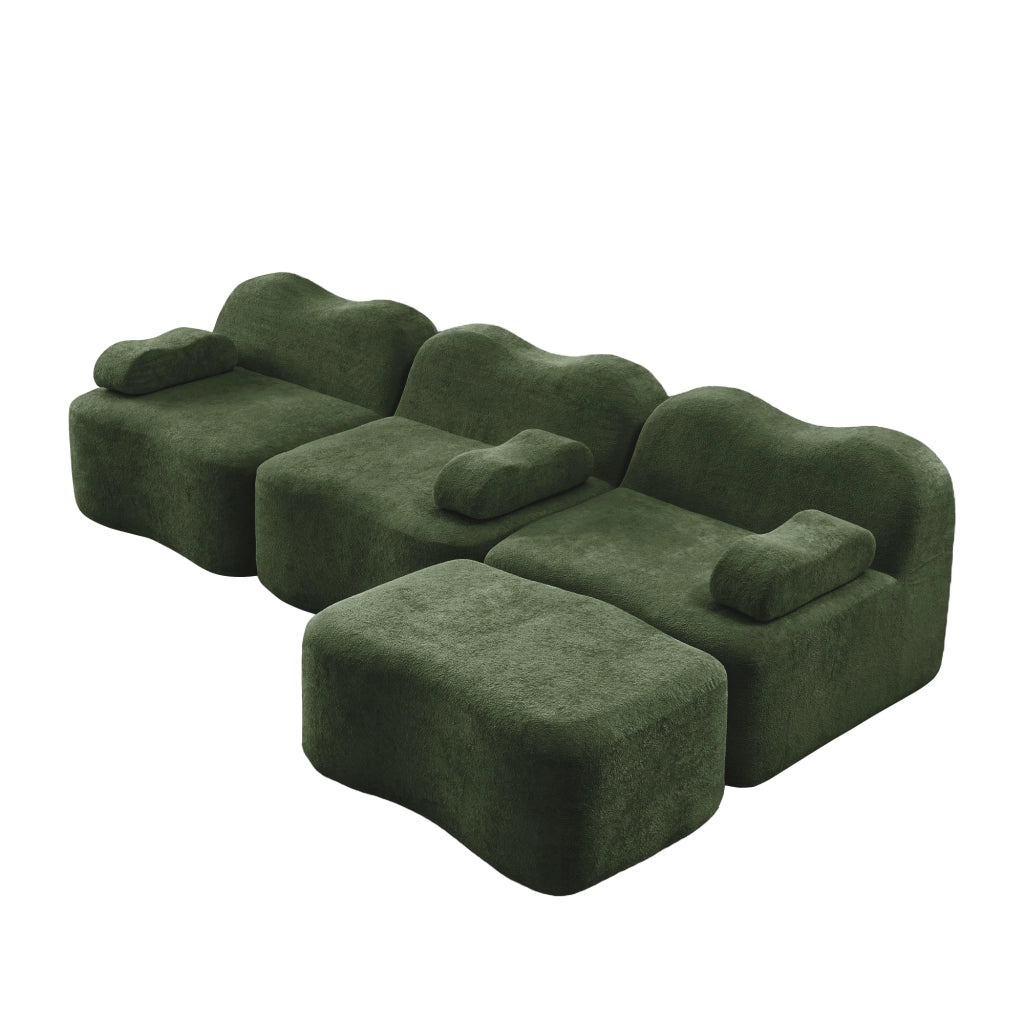 Divano Angolare Modulare 3 Posti con Poggiapiedi ¨C MINIMAL ¨C Verde, Cuscini, Braccioli Mobili