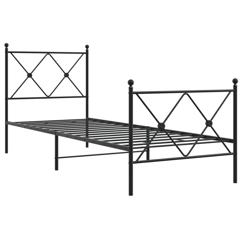 Letto singolo | Letto per adulti | Giroletto con Testiera e Pediera Metallo Nero 75x190 cm