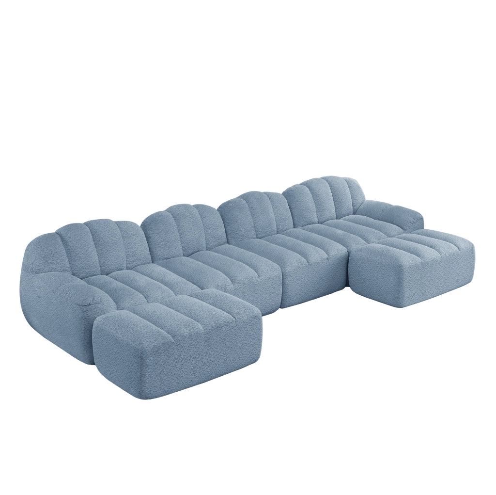 Divano modulare senza struttura rigida a U 366×165×79 cm in fleece granulato blu