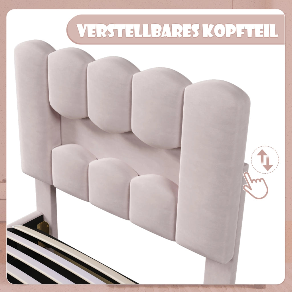 Letto contenitore singolo con LED regolabile e testiera regolabile 90 × 200 cm; senza materasso