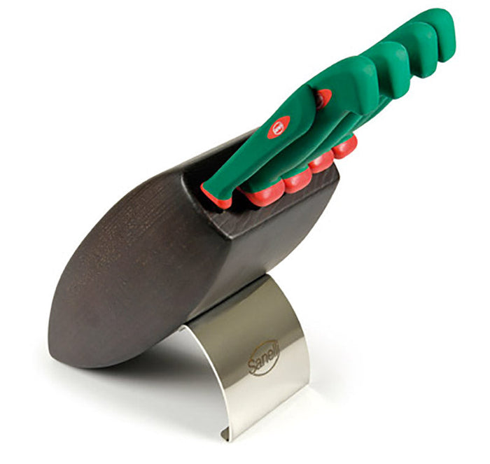 Ceppo in Wenghè 5 Coltelli Manico Antiscivolo Sanelli Ala Premana Verde/Rosso