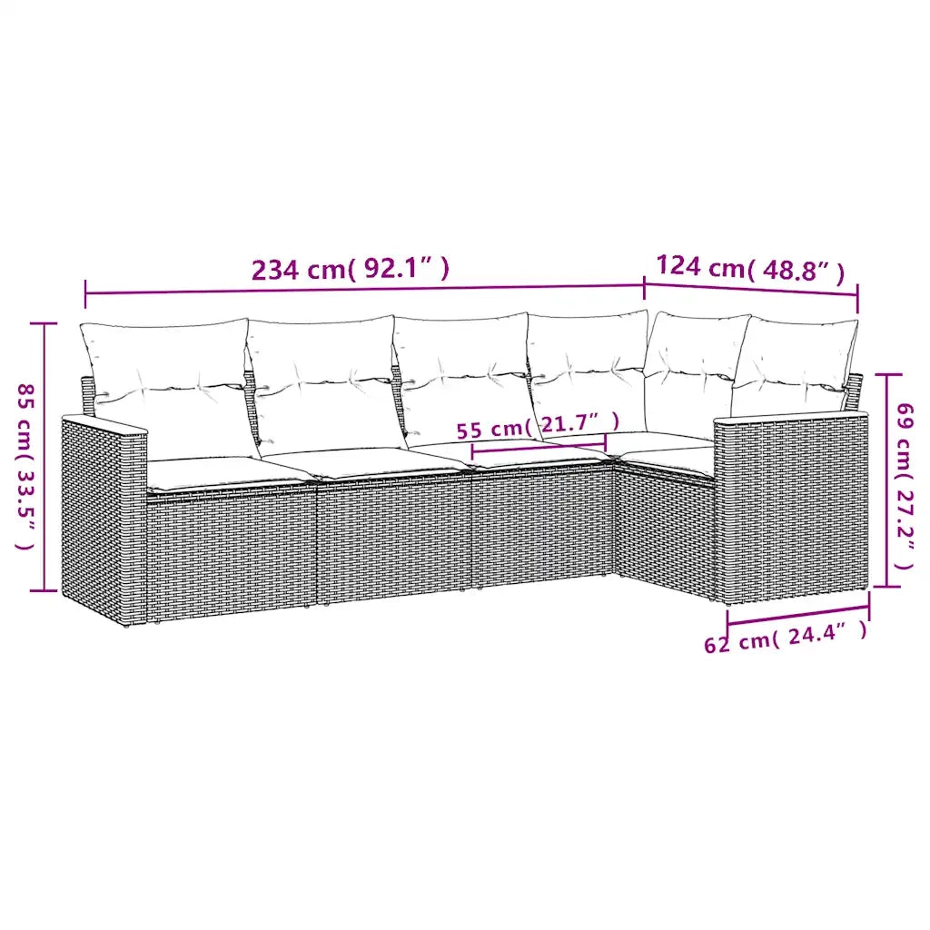 Set Divani da Giardino 5 pz | Set Salotto da Giardino con Cuscini in Polyrattan Nero