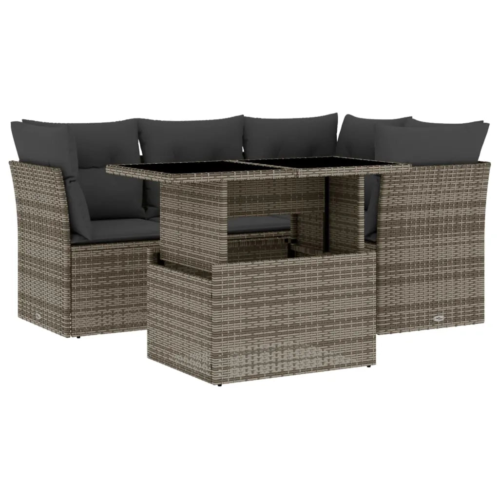 Set Divano da Giardino 5 pz con Cuscini Grigio in Polyrattan 3266560