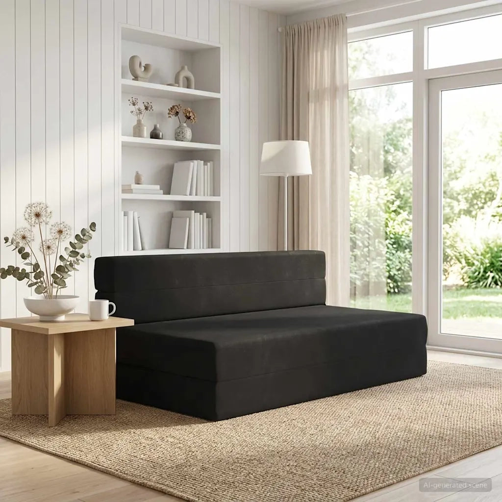Divano letto | Sof¨¤ letto | Letto singolo Pieghevole Nero 152 x 86,5 x 60 cm Tessuto