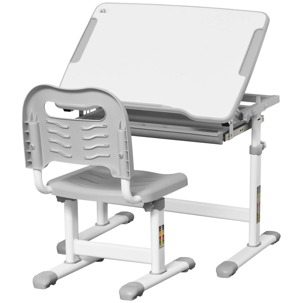 Scrivania Bambini con Sedia e Altezza Regolabile ¨C Zephmum ¨C Grigio, Legno, 66x47x52-77 cm