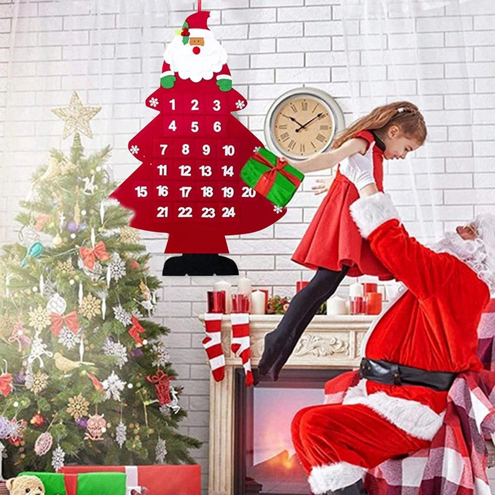 Trade Shop - Calendario Avvento Albero Di Natale Con Tasche In Feltro Decorazioni Natalizie -