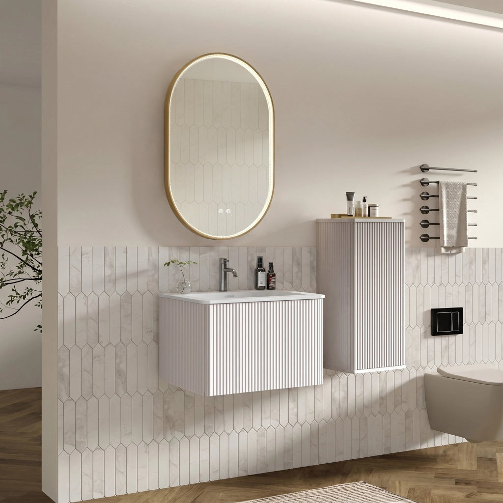 Mobile da bagno con specchio LED e mobile laterale - per bagno - bianco