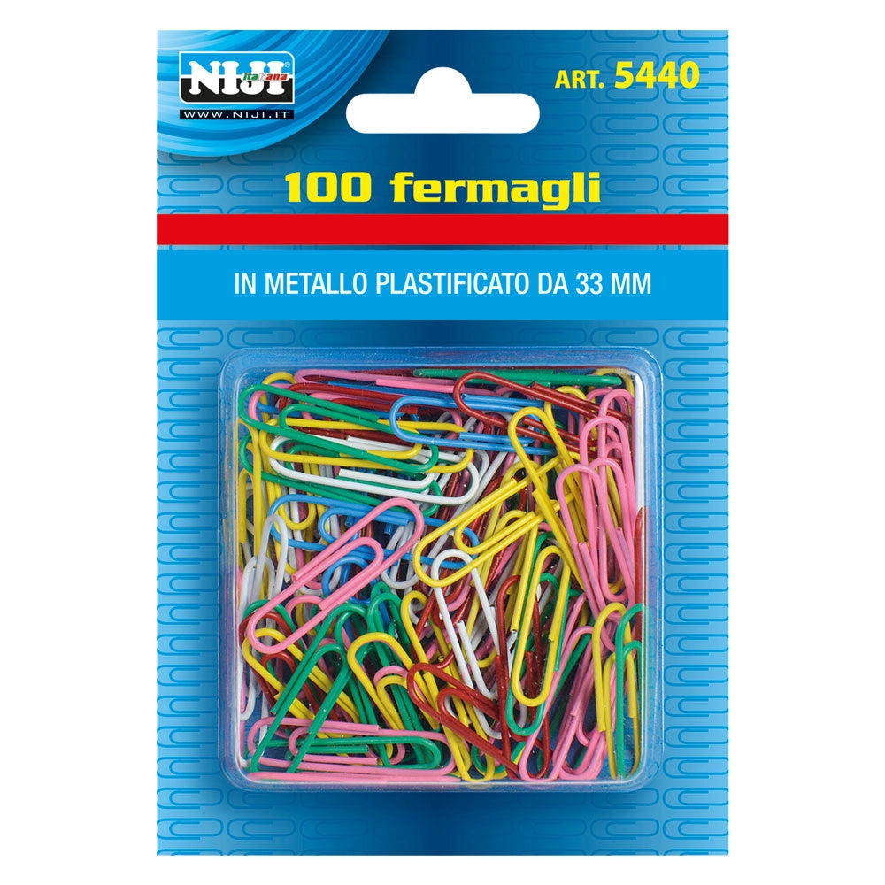 FERMAGLI PER CARTA metallo plastificato mm.33 - 100 pz- 24 blister  - LEBEZ