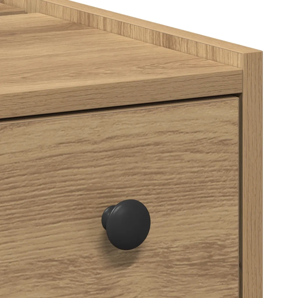 Mobile da Bagno Stretto con Ruote Rovere Artigianale Truciolato 855294