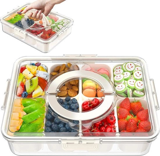 Scatola a 8 contenitori con coperchio e maniglia - Scatola da snack portatile per feste e picnic - Scatola di trasporto per snack, frutta, biscotti e noci