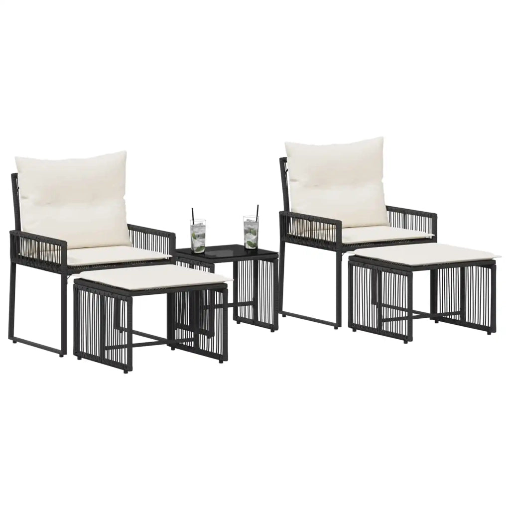 Set di Mobili da Esterno 11 pcs Nero e Bianco Crema polyrattan