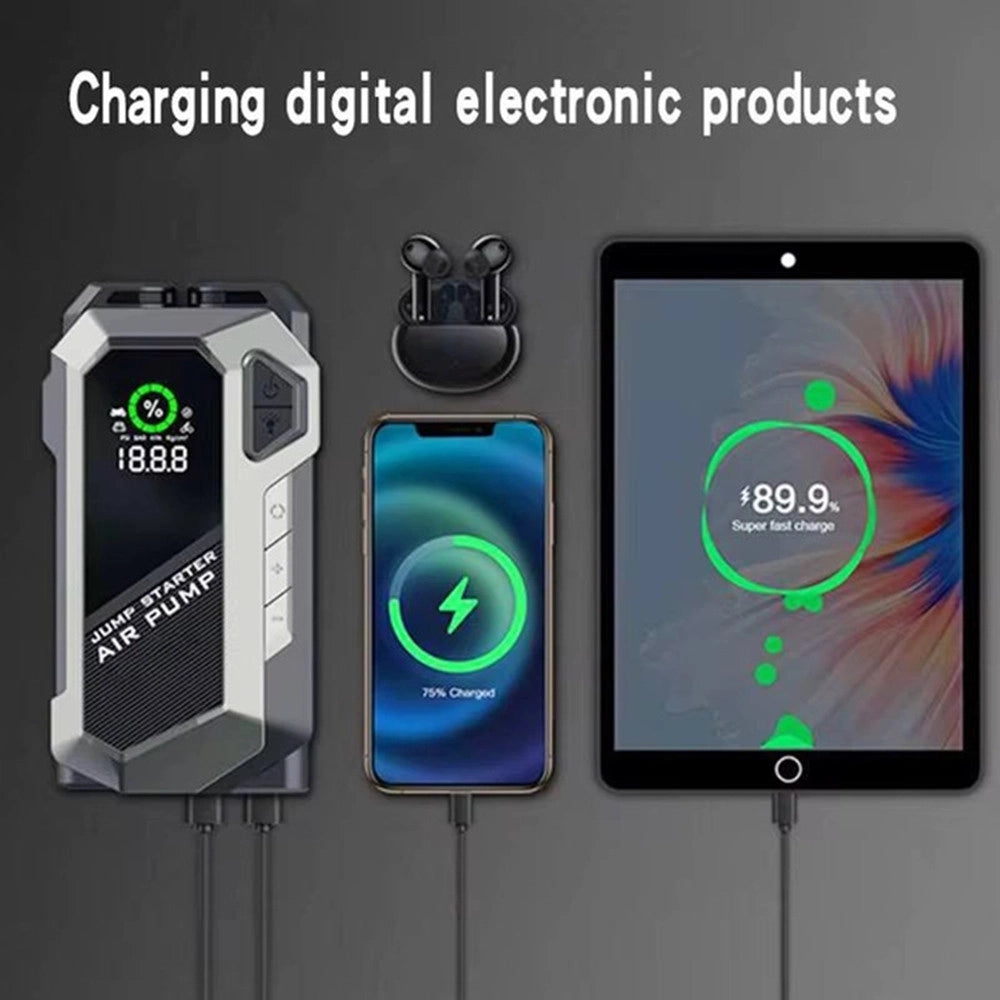 Trade Shop - Avviatore Di Emergenza Per Auto Portatile Con Compressore D'aria Torcia Power Bank 4in1 -