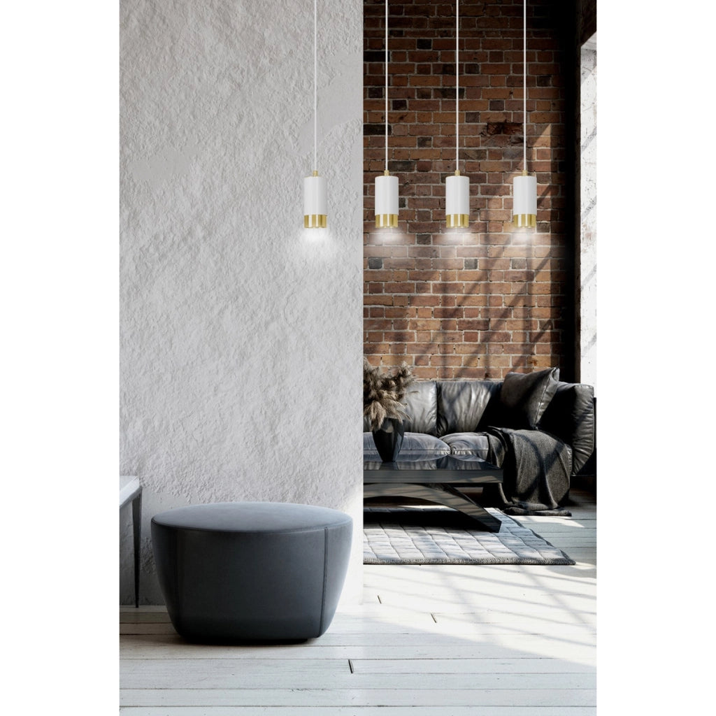 Lampada a sospensione Fumiko in acciaio bianco e oro