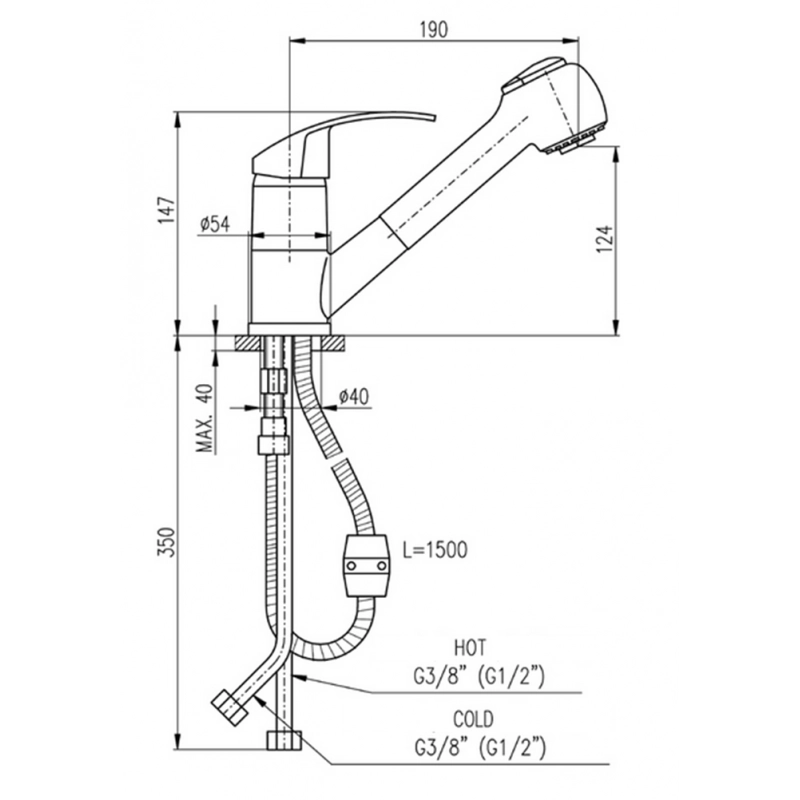 Miscelatore lavabo estraibile MISSISSIPI in ottone cromato