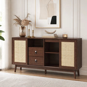 Credenza in Rattan con 3 Ante Scorrevoli e 2 Cassetti