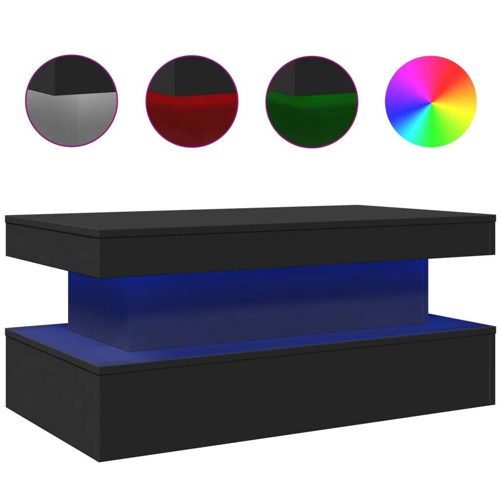 Tavolino da Soggiorno con Luci LED Nero 90x50x40 cm 839848