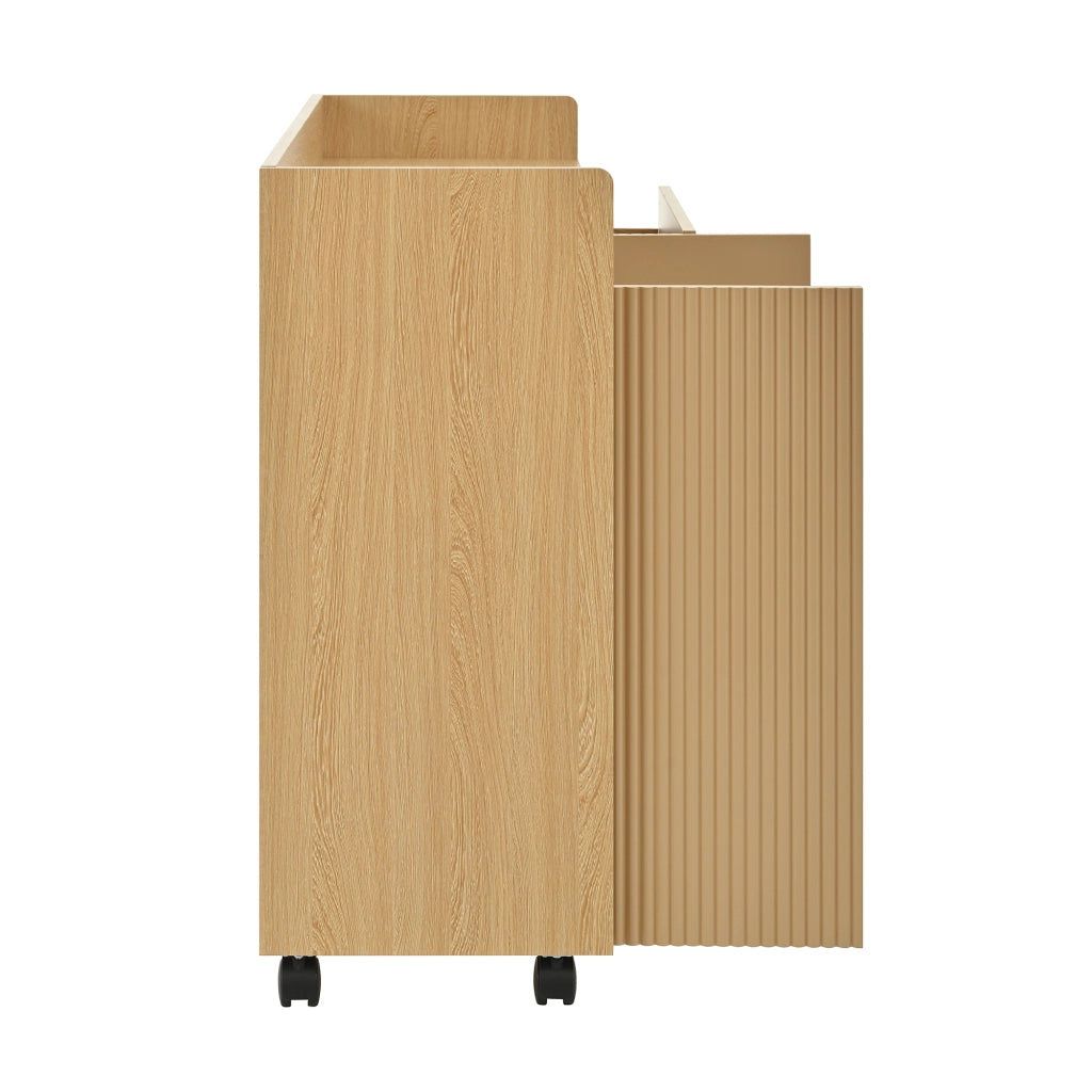 Mobile Scarpiera con 2 Ante; 2 Cassetti e Vani Aperti; con Ruote con Freno; in MDF; 110×35×86 cm; Naturale