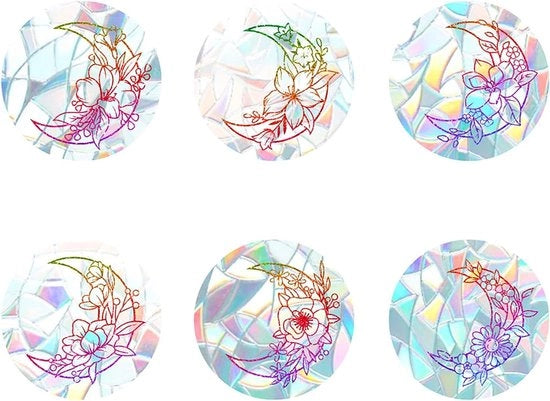 Sticker vinile prismatica - 6 pezzi - fiori di luna per finestra - sticchi per uccelli - staking.