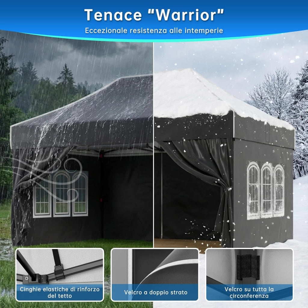 Gazebo 3 x 4.5 impermeabile, stabile, ripido, gazebo pieghevole con pareti laterali, protezione UV 50+, tenda per feste, altezza regolabile, gazebo per giardini, cortili, campeggi