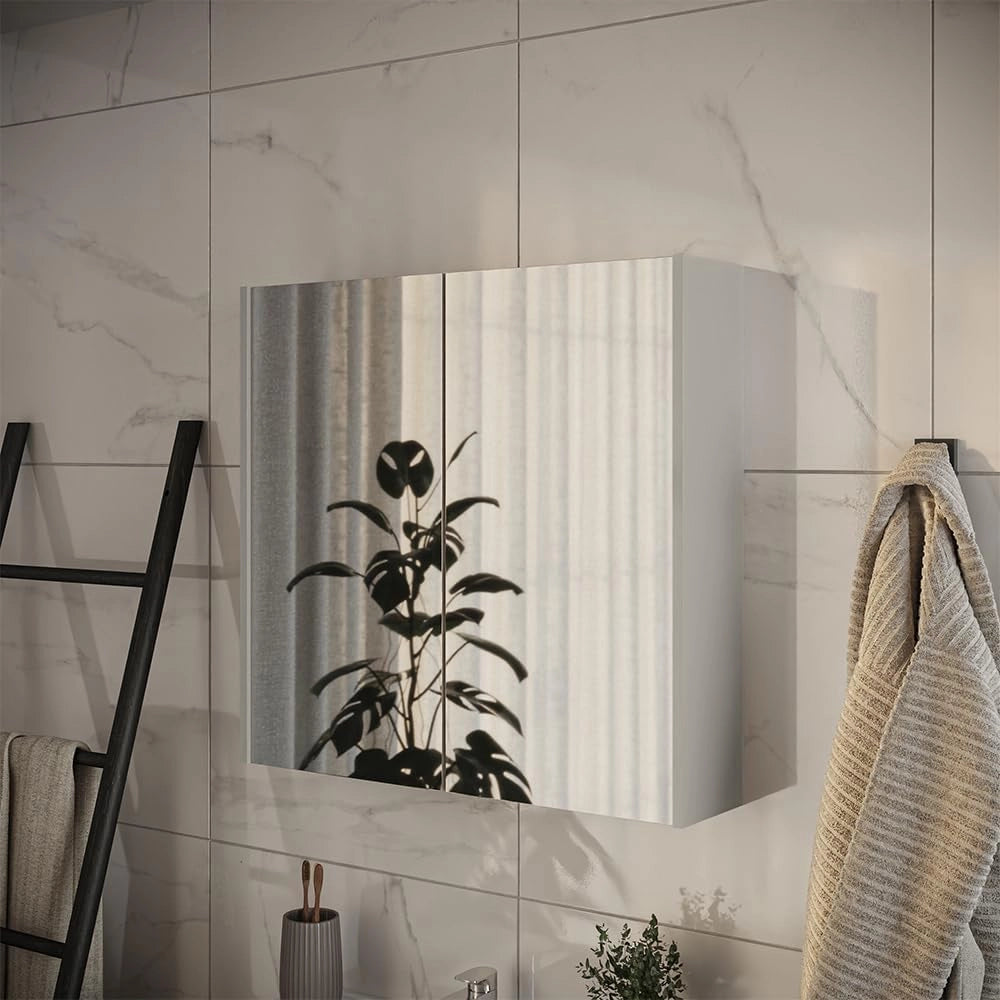 Specchio contenitore bagno Ruford, Cachemire, 80 x 75.8 cm con 2 porte a specchio, adatto per la conservazione salvaspazio di accessori da bagno