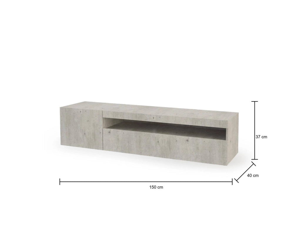 Mobile da soggiorno Porta Ardy, Made in Italy, Credenza per Ardy a 2 ante, Porta Ardy da salotto, cm 150x40h37, Cemento, con luce LED blu