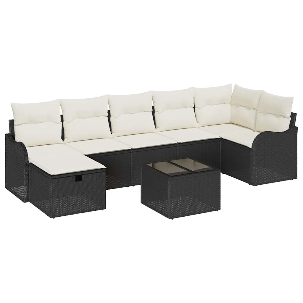 Set Divano da Giardino con cuscino 8 pcs Nero Poly Rattan