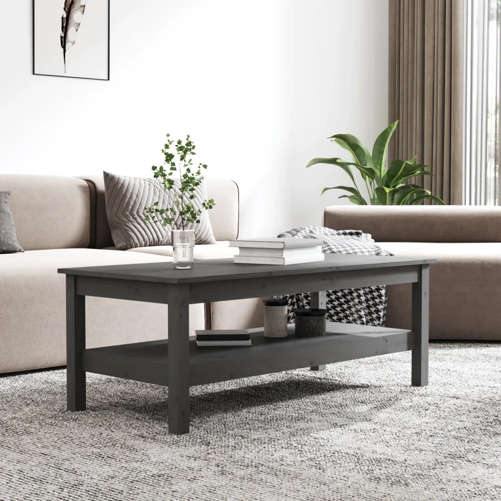 Tavolino da Salotto-Tavolino da soggiorno Grigio 110x50x40 cm Legno Massello di Pino 252596