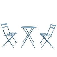 Set Bistrò Pieghevole Parigi da Esterno Tavolo e 2 Sedie in Acciaio Azzurro